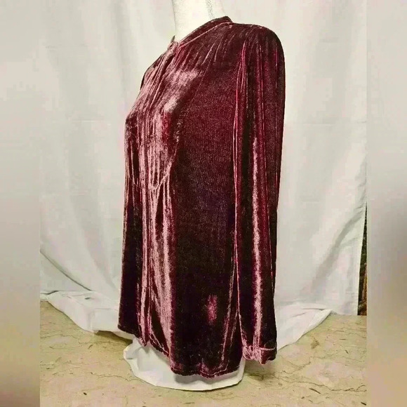 J. Jill Womens Velvety Burgundy Soft Button-up Tunic Blouse Size Small - Picture 2 of 8